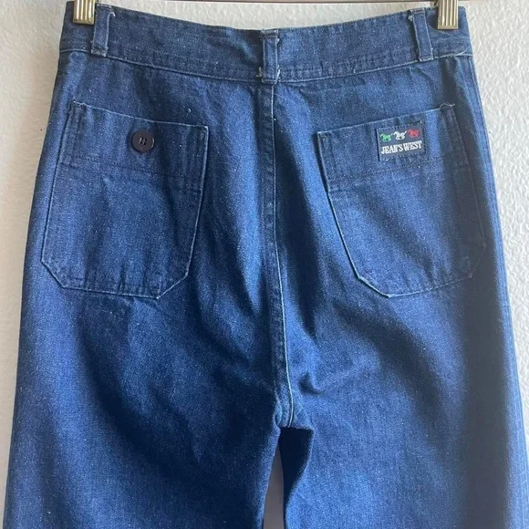 Vintage 1970s Denim Cotton Bell Bottom Seafares - Picture 3 of 9